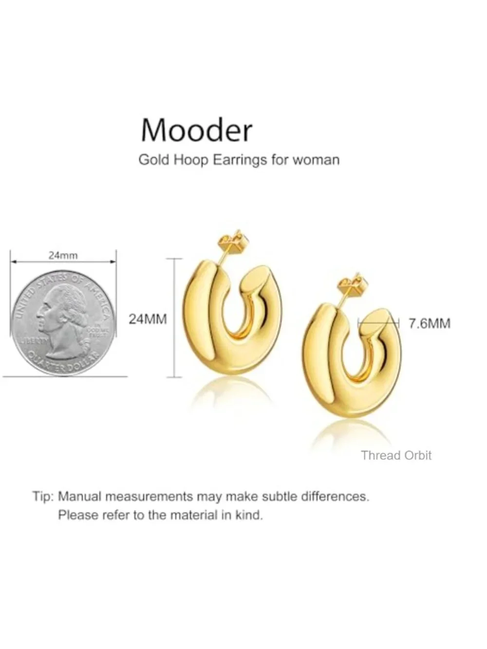 Chunky 14K Gold Plated Hoop Earrings for Women Lightweight Hypoallergenic